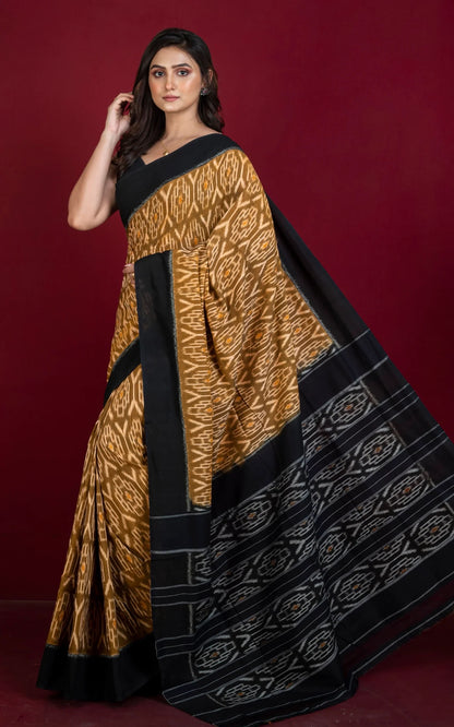 Mercerized Cotton Ikkat Pochampally Saree in Brown and Black.