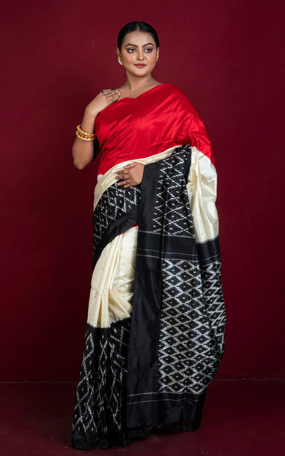 Silk Mark Certified Ikkat Pochampally Pure Silk Saree in Off White.