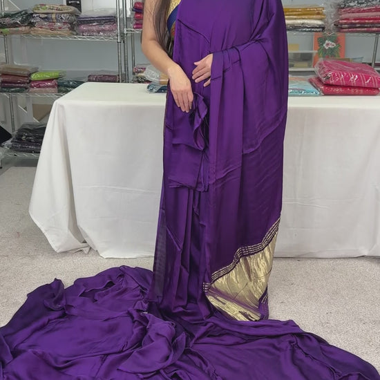 video of product Bindi - Purple and Gold Designer Modal Silk Partywear Saree from Saree Mandi saree store.
