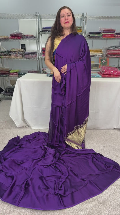 video of product Bindi - Purple and Gold Designer Modal Silk Partywear Saree from Saree Mandi saree store.