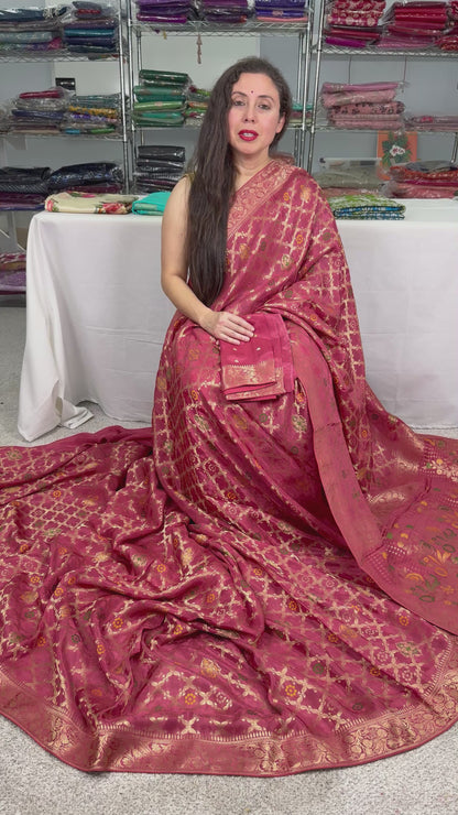 Soft Moonga Silk Minakari Banarasi Saree in Brown and Gold