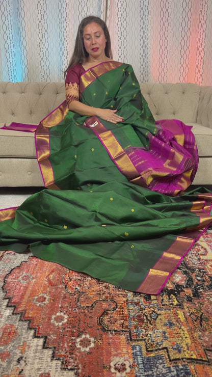 Silk Mark Certified Kanchipuram Silk Saree in Dark Green