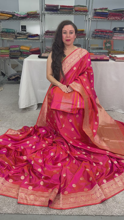 Video of Silk Mark Certified  Peach and Gold Bridal Banarasi Silk Saree.