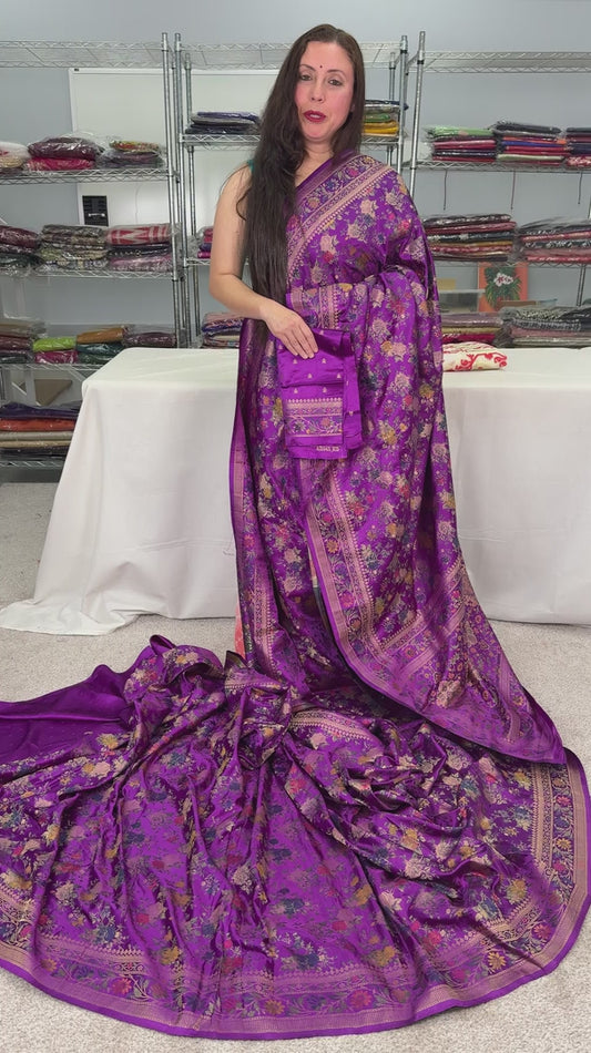 Pritha : Purple & Gold Semi Mashru Banarasi Silk Saree