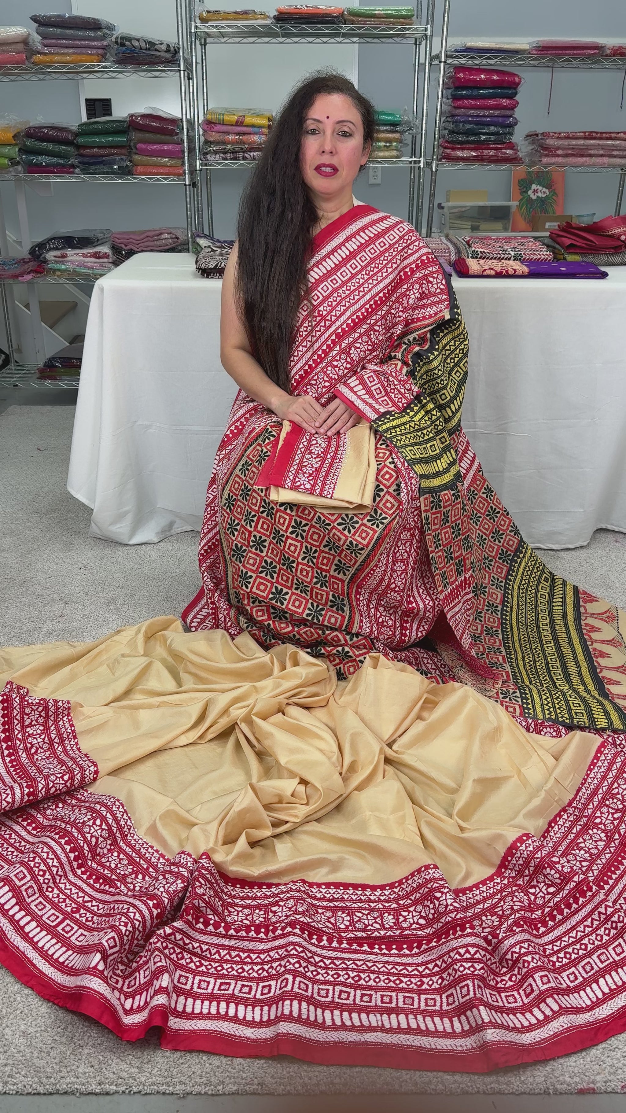 Video of Mrinalini : Silk Mark Certified Hand Embroidery Pure Silk Saree in Beige