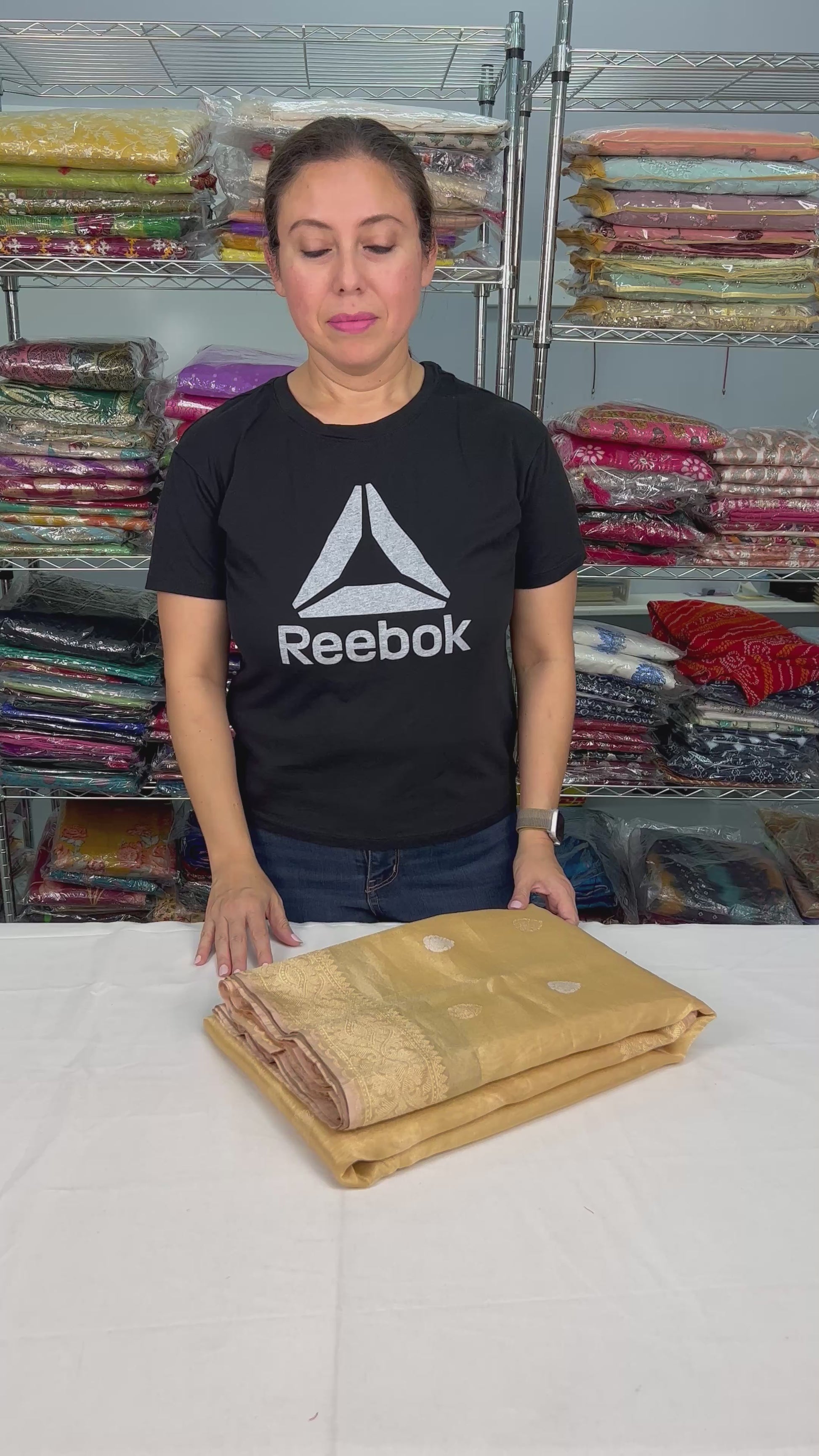 Video of Gold Kadwa Kora Tissue Silk Banarasi Saree with Silver and Golden Woven Zari