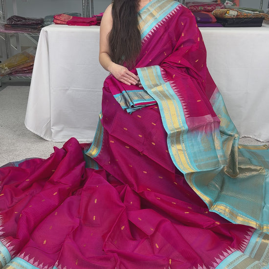 Video of Premium Quality Sico Gadwal Saree in Dark Pink.