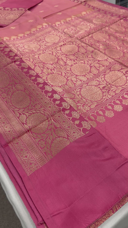 Video of Silk Mark Certified Banarasi Saree in Pastel Pink - Indian Wedding Saree.