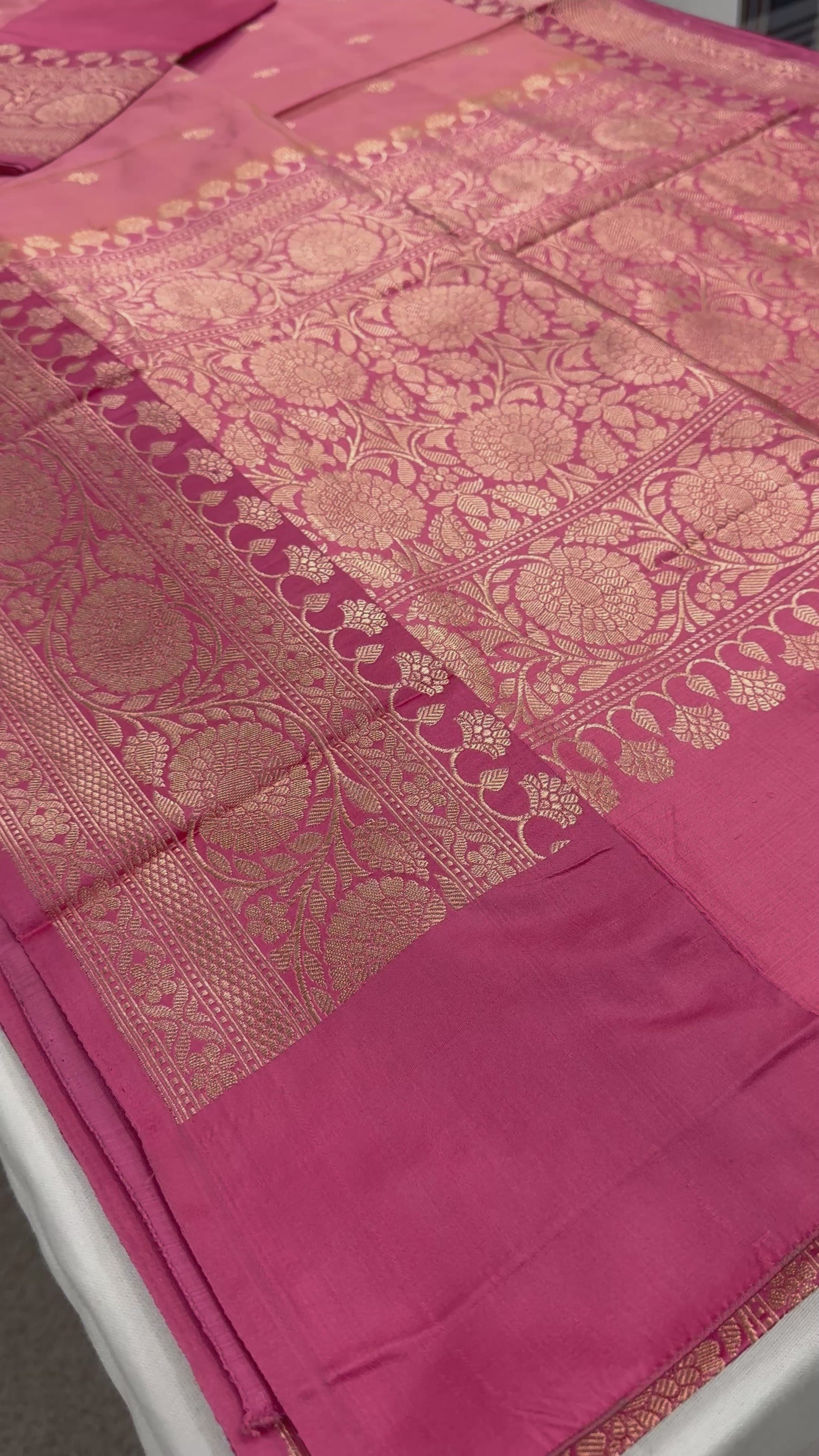 Video of Silk Mark Certified Banarasi Saree in Pastel Pink - Indian Wedding Saree.