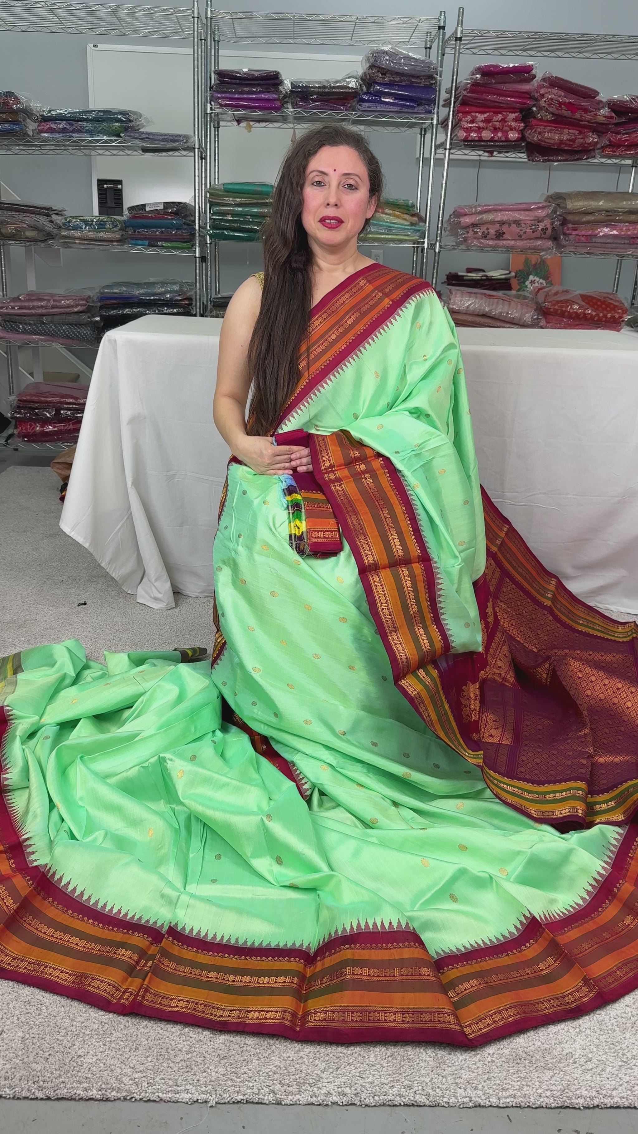 Video of Silk Mark Certified Sea Green Kanji Gadwal Silk Saree.