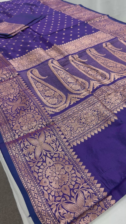 Video of Katan Banarasi Silk Saree in Purple - Certified Silk Saree.