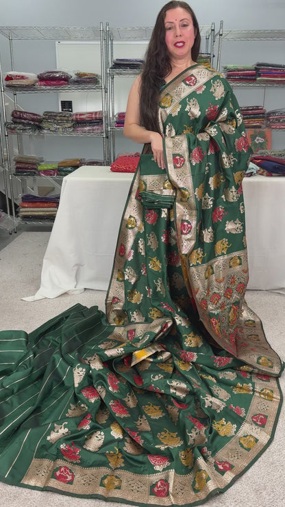Rupa : Bottle Green Budget Friendly Baluchari Saree in Blended Silk