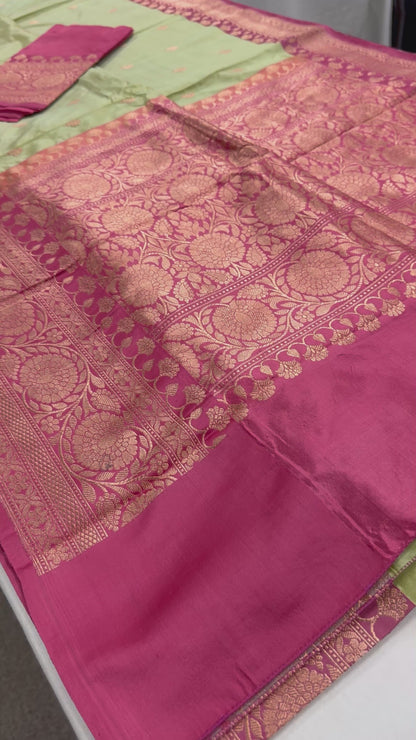 Video of Pastel Green Banarasi SIlk Saree - Indian Wedding Silk Collection.