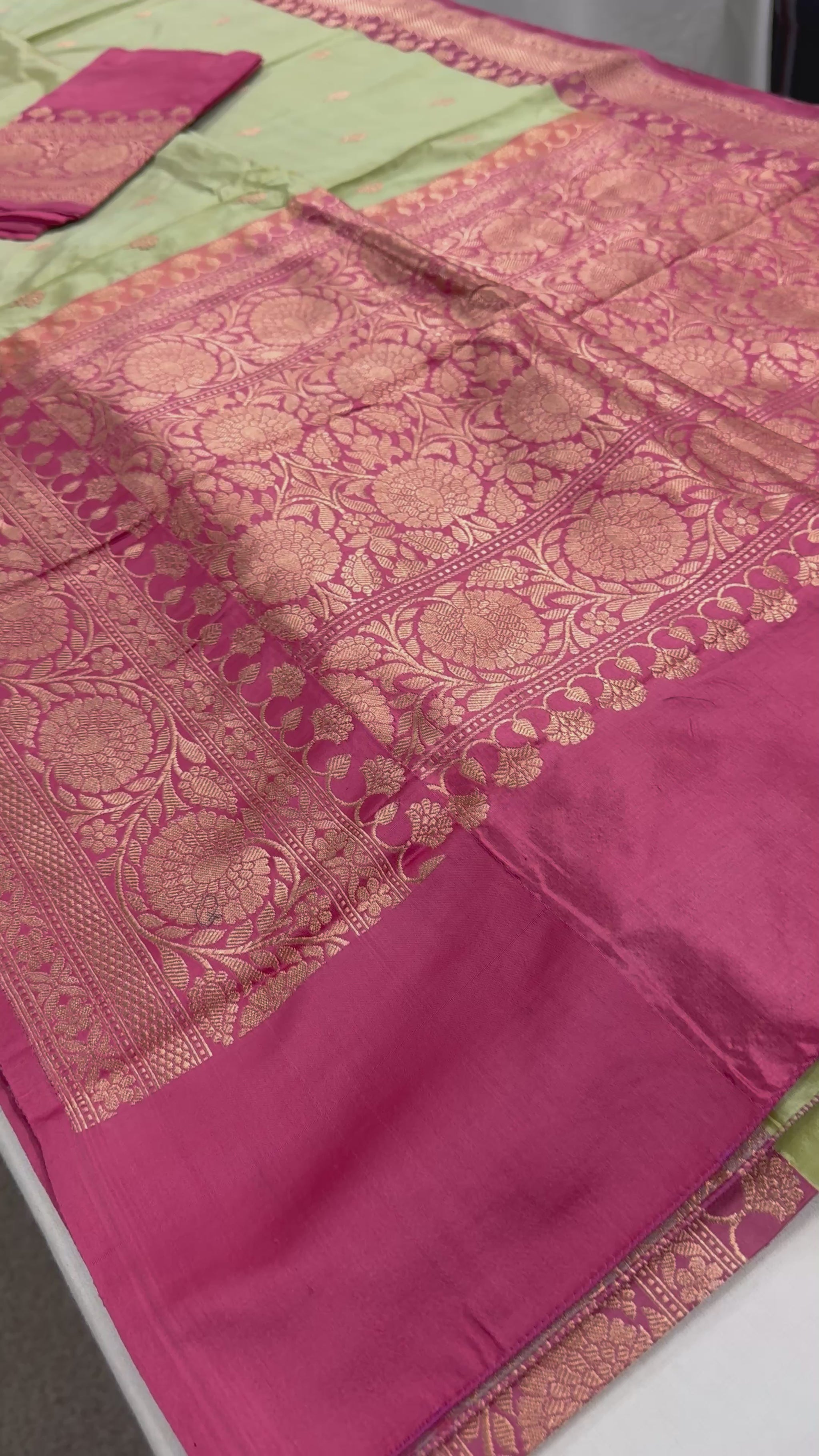 Video of Pastel Green Banarasi SIlk Saree - Indian Wedding Silk Collection.