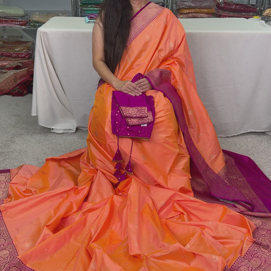 Video of Banarasi Silk Saree with 36 Size Stitched Blouse - Pastel Collection