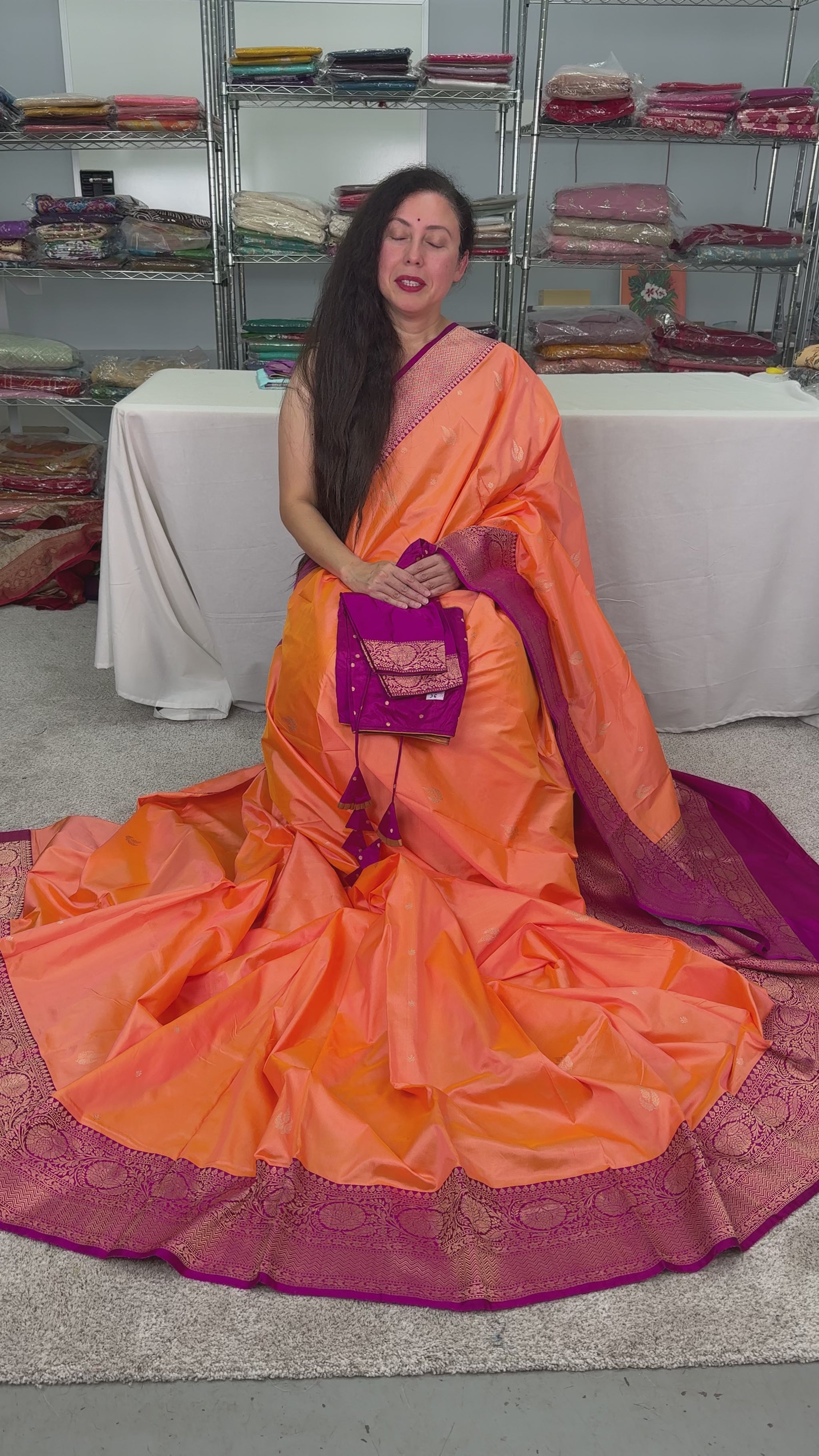 Video of Banarasi Silk Saree with 36 Size Stitched Blouse - Pastel Collection