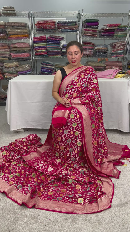 Silk Mark Certified Georgette Banarasi Saree in Rosy Pink