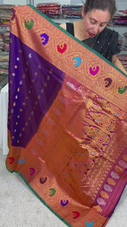 Silk Mark Certified Purple Kanji Gadwal Silk Saree