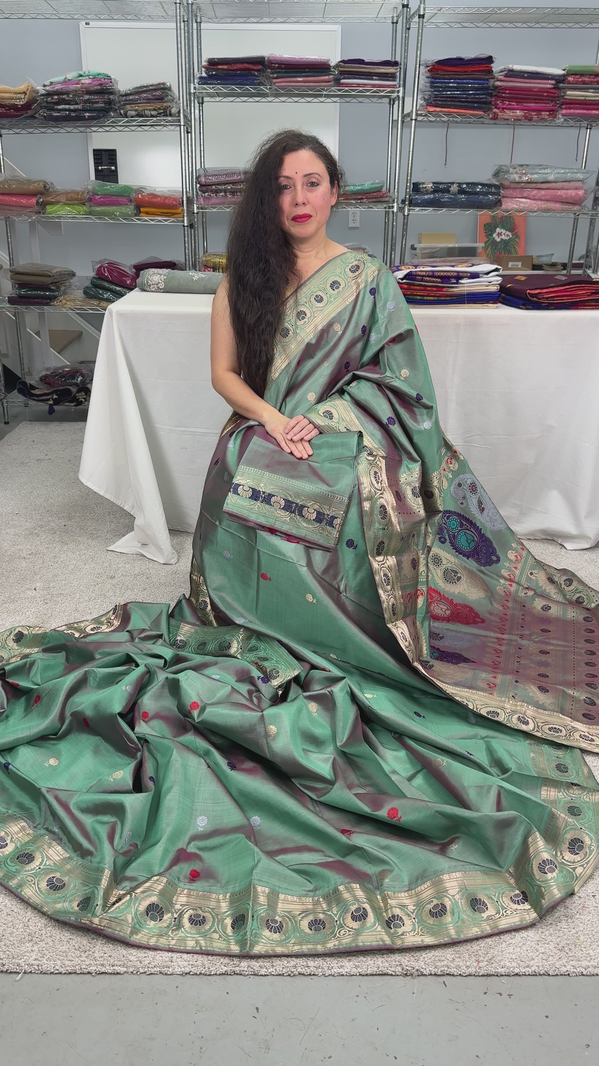 Video of Aahiri : Heritage Revival Baluchari Silk Saree from Bengal  in English Green.