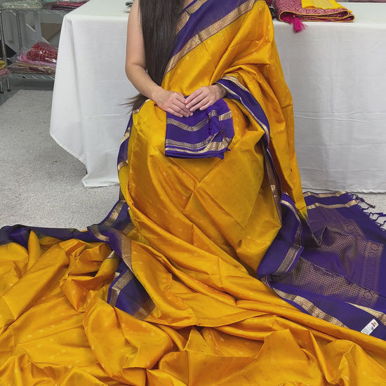 Lakshmi : Yellow and Purple Silk Mark Certified Kanchipuram Silk Saree