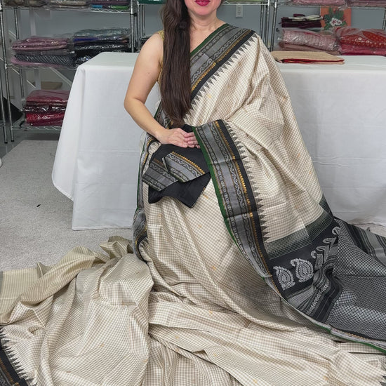 Video of Silk Mark Certified Checks Gadwal Saree with 36 Size Stitched Blouse