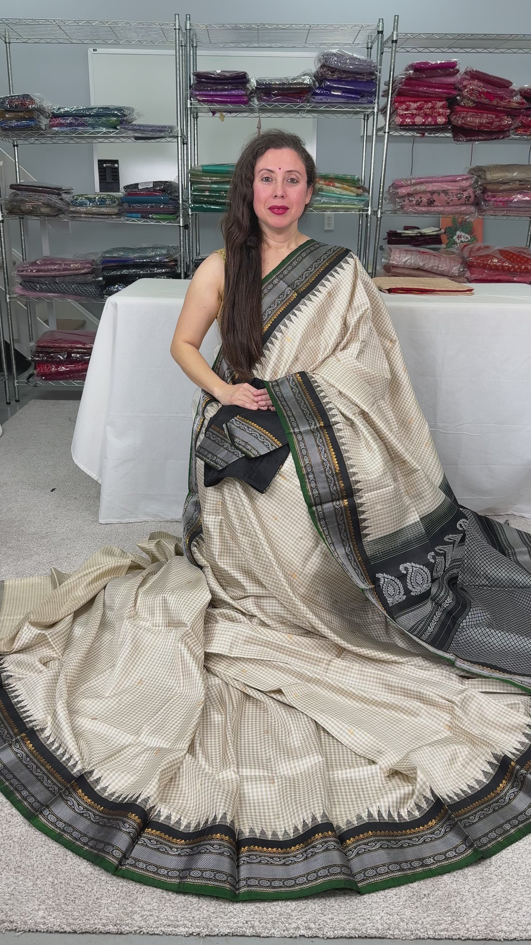 Video of Silk Mark Certified Checks Gadwal Saree with 36 Size Stitched Blouse