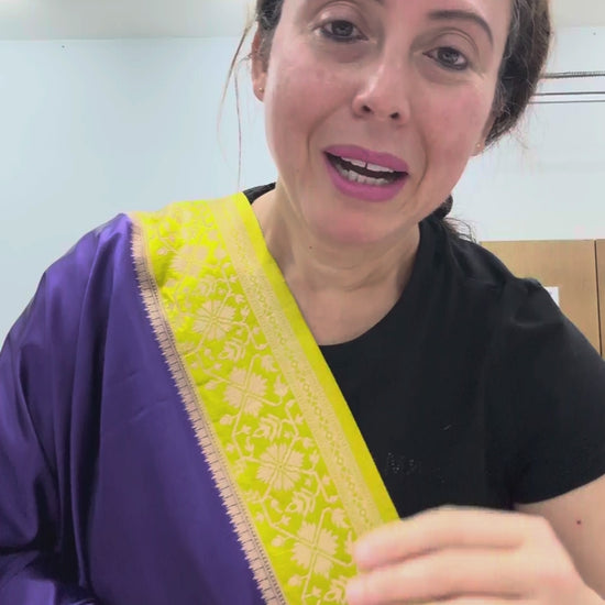 Video of Purple and Green Semi Mashru Valkalam Banarasi Saree.