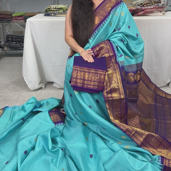Video of product Mayuri Handwoven Checks Gadwal Silk Saree from Saree Mandi saree store in USA.