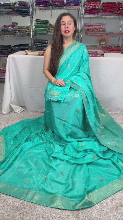 Soft Moonga Silk Banarasi Saree in Turquoise Blue and Gold