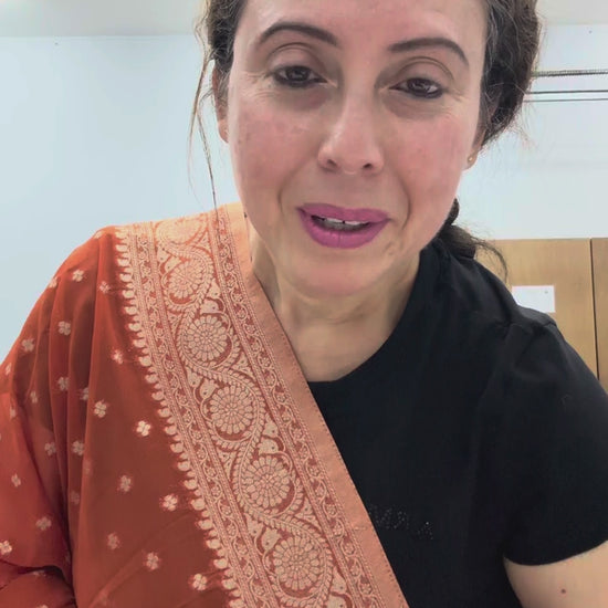 Video of Rust Brown Semi Georgette Banarasi Saree.