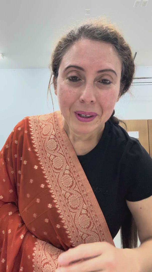 Video of Rust Brown Semi Georgette Banarasi Saree.