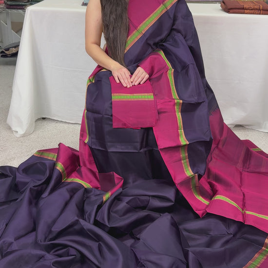 Video of Midnight Blue Pure Silk No Zari Kanjivaram Saree with Thread Work.