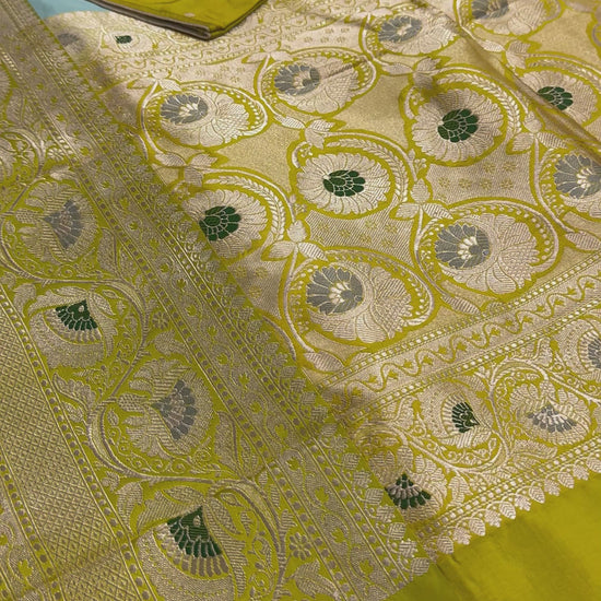 Video of Minakari Banarasi Silk Saree with 40 Size Stitched Blouse - Indian Wedding Silk.