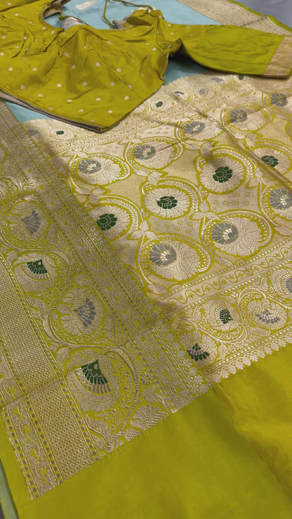 Video of Minakari Banarasi Silk Saree with 40 Size Stitched Blouse - Indian Wedding Silk.