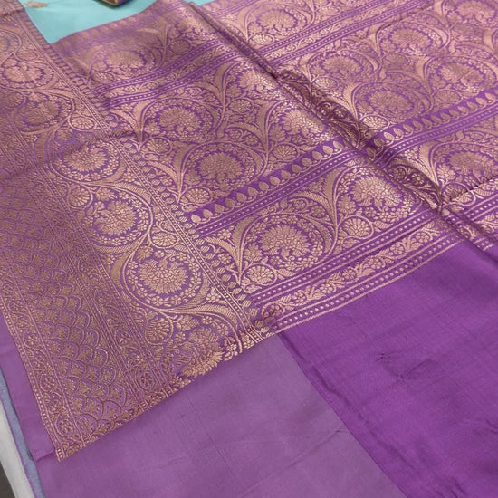Video of Katan Silk Banarasi Saree with 42 Size Stitched Blouse - Pastel Collection.