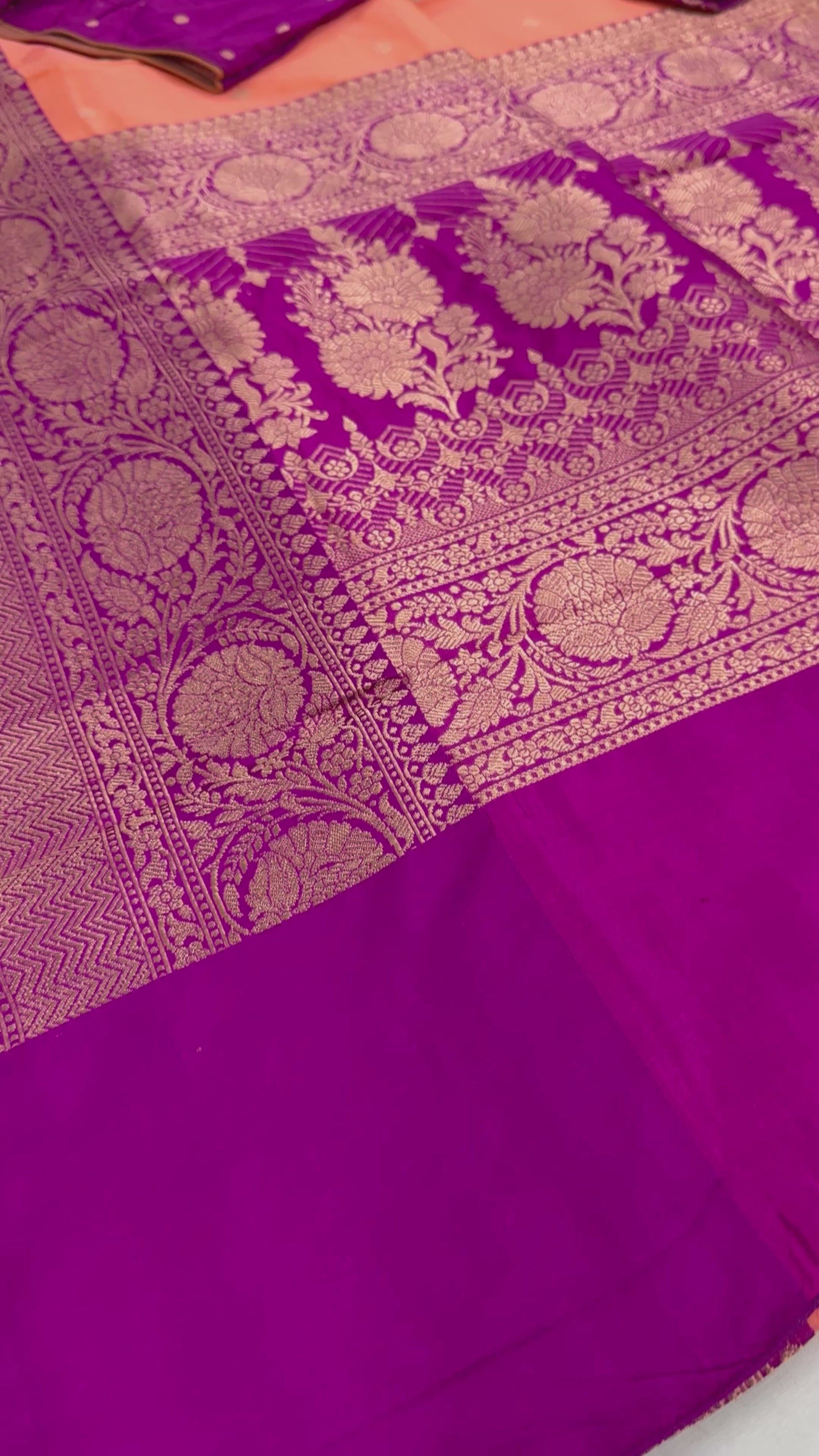 Video of Banarasi Silk Saree with 36 Size Stitched Blouse - Pastel Collection.