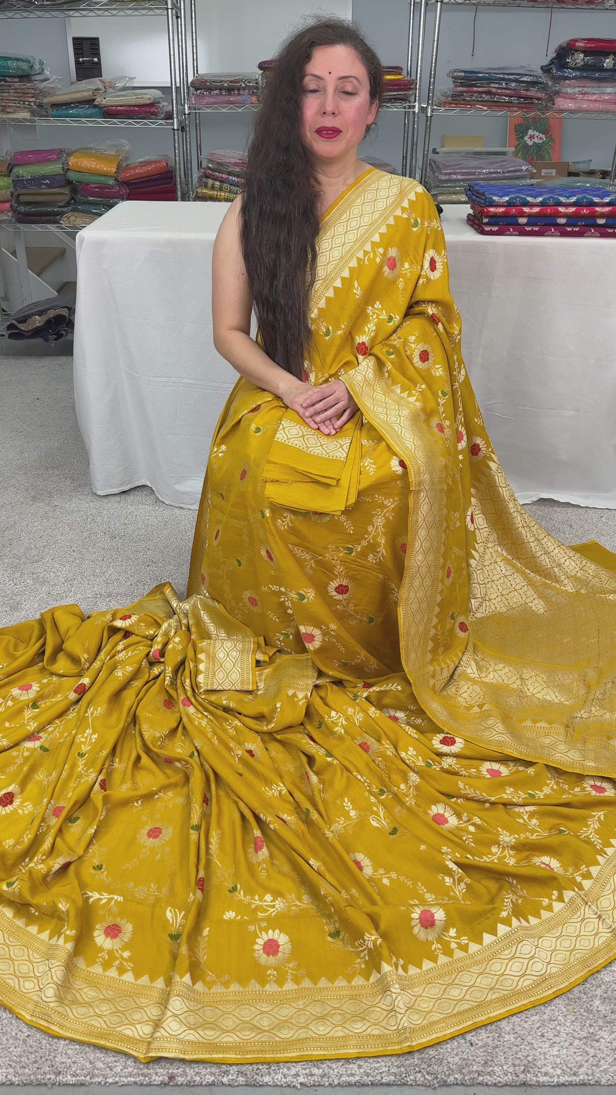 Video of ra: Muga Tussar Banarasi Silk Saree | Floral Woven Design | Silk Mark Certified.