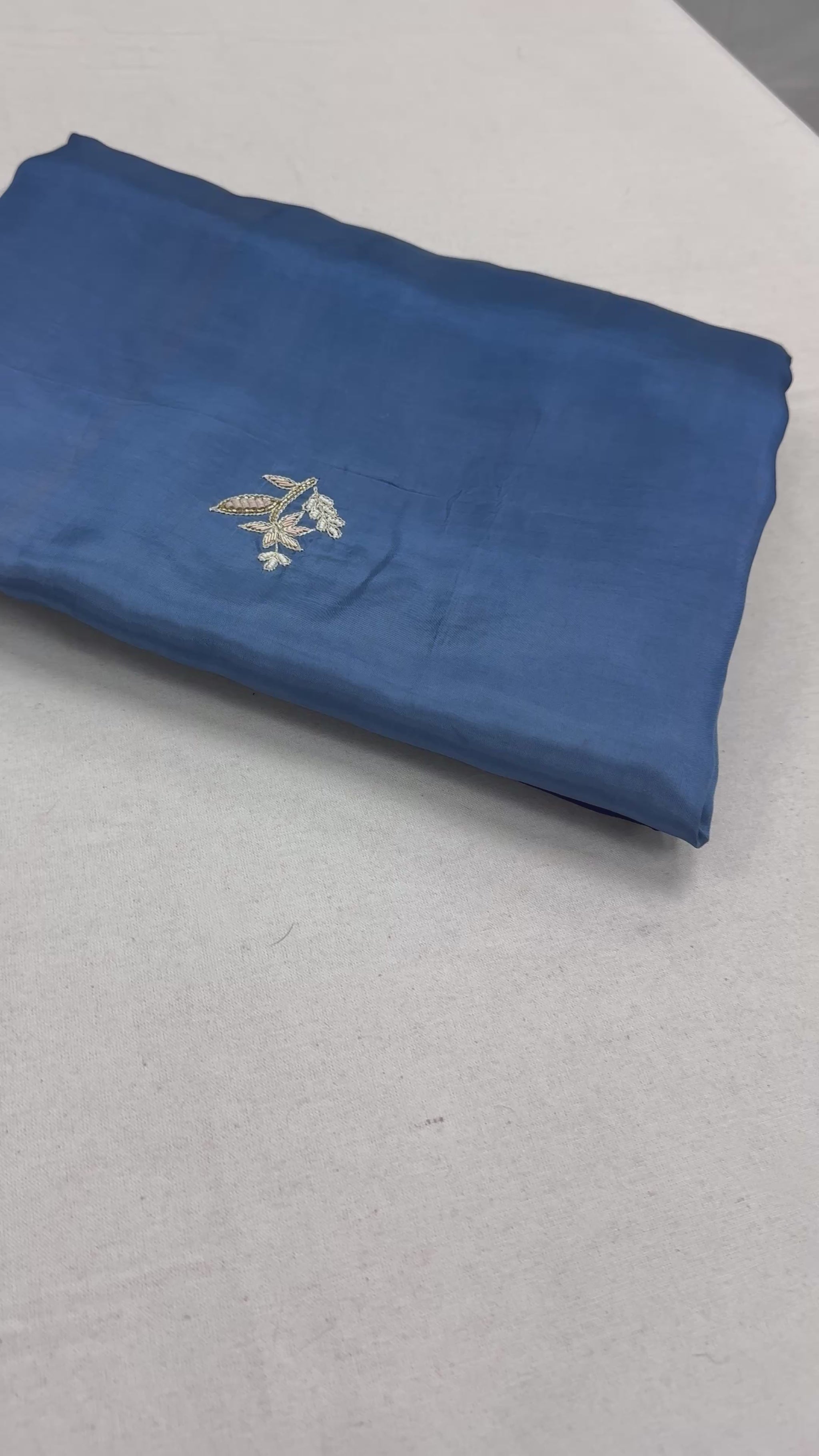 Video of Aanya : Hand Embroidered Zardozi Party Wear Saree in Shades of Blue