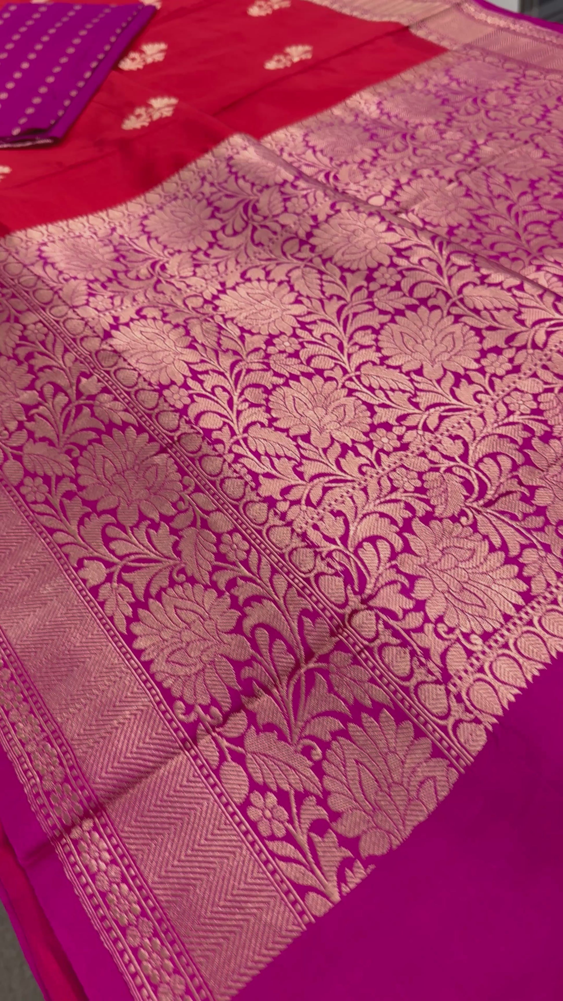 Video of Silk Mark Certified Banarasi Saree in Red - Indian Wedding Saree.