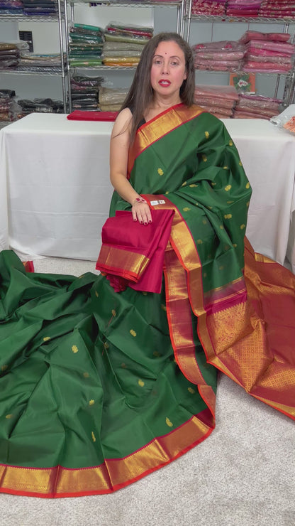 Silk Mark Certified Bridal Korvai Kanchipuram Silk Saree in Green