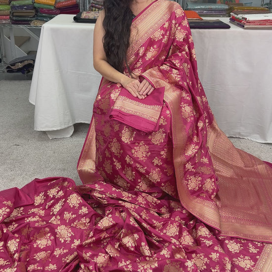 video of Silk Mark Certified Dusty Pink Bridal Banarasi Silk Saree.