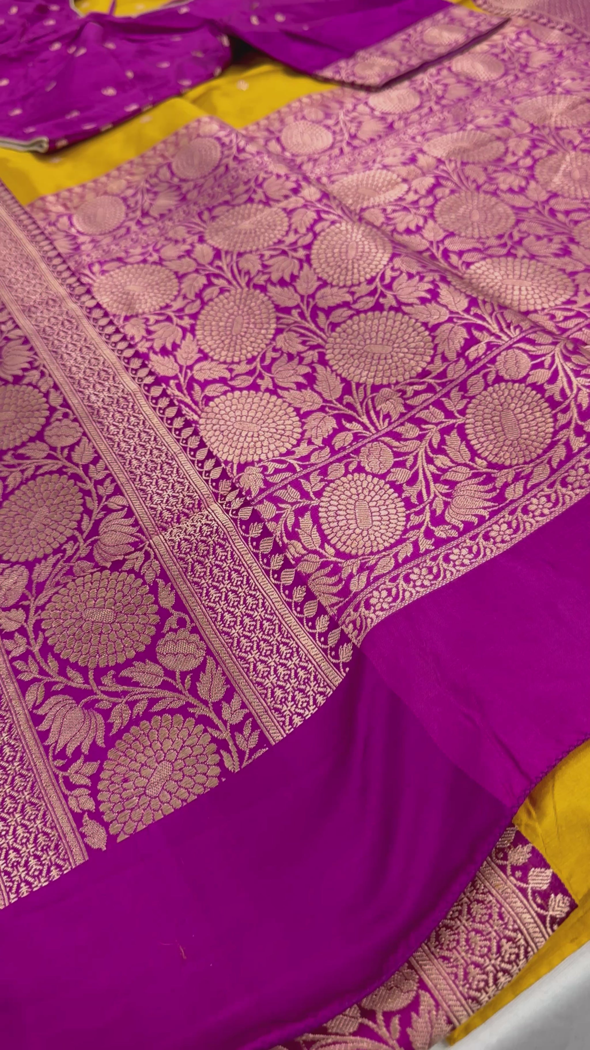 Video of Indian Silk Banarasi Saree with 42 Size Stitched Blouse - Indian Wedding Saree.