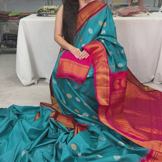 video of product Leena Ganga Jamuna Gadwal Silk Saree from Saree Mandi saree store in USA.
