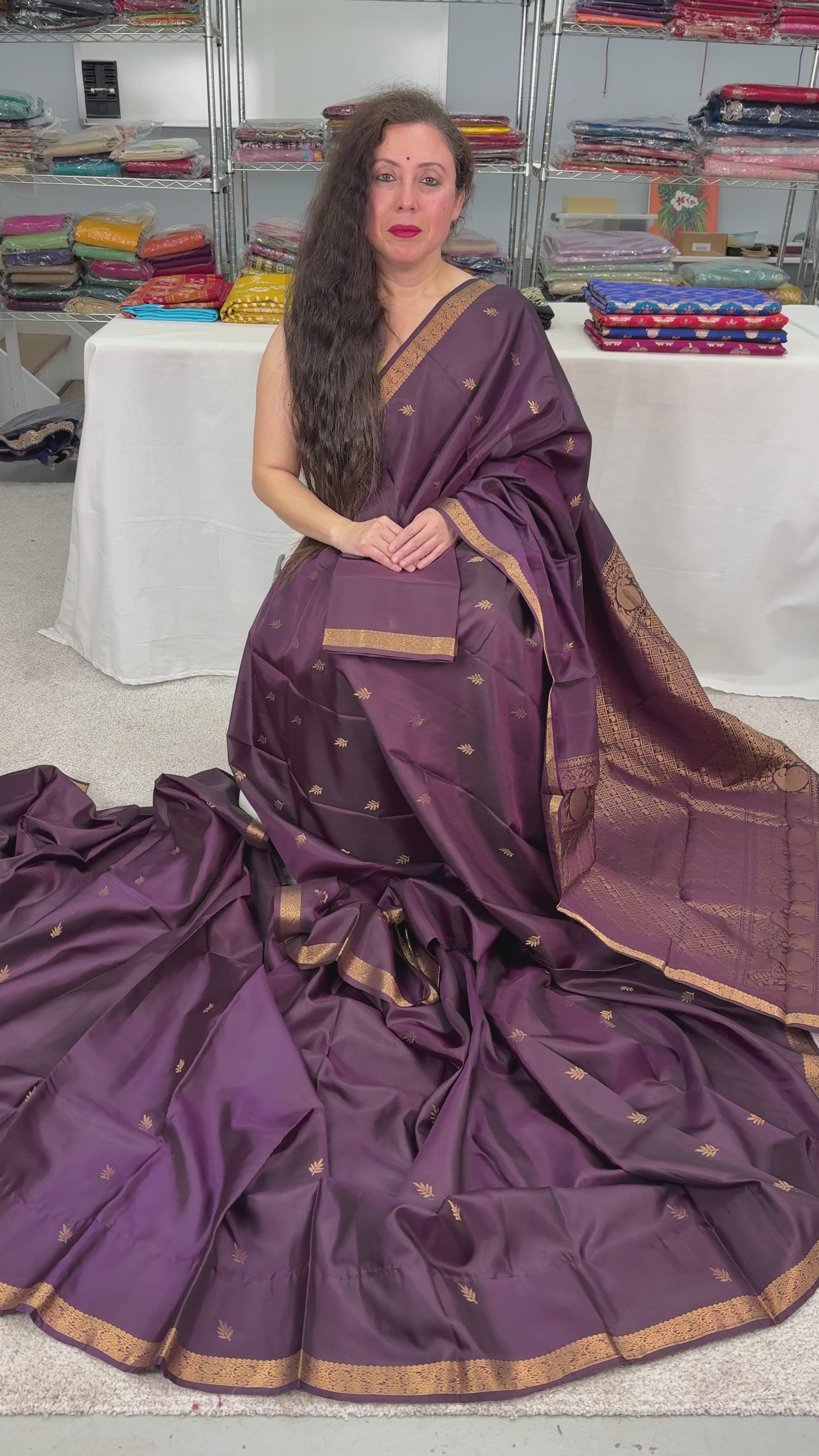 video of Coffee Brown Pure Kanjivaram Silk Saree | Small Gold Border | Silk Mark.