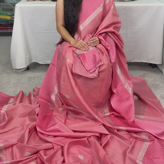 Video of the pastel pink pure Tussar silk Banarasi.