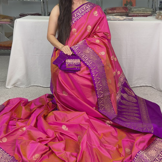 Video of Silk Mark Certified Banarasi Saree in Pink - Indian Wedding Silk Collection.