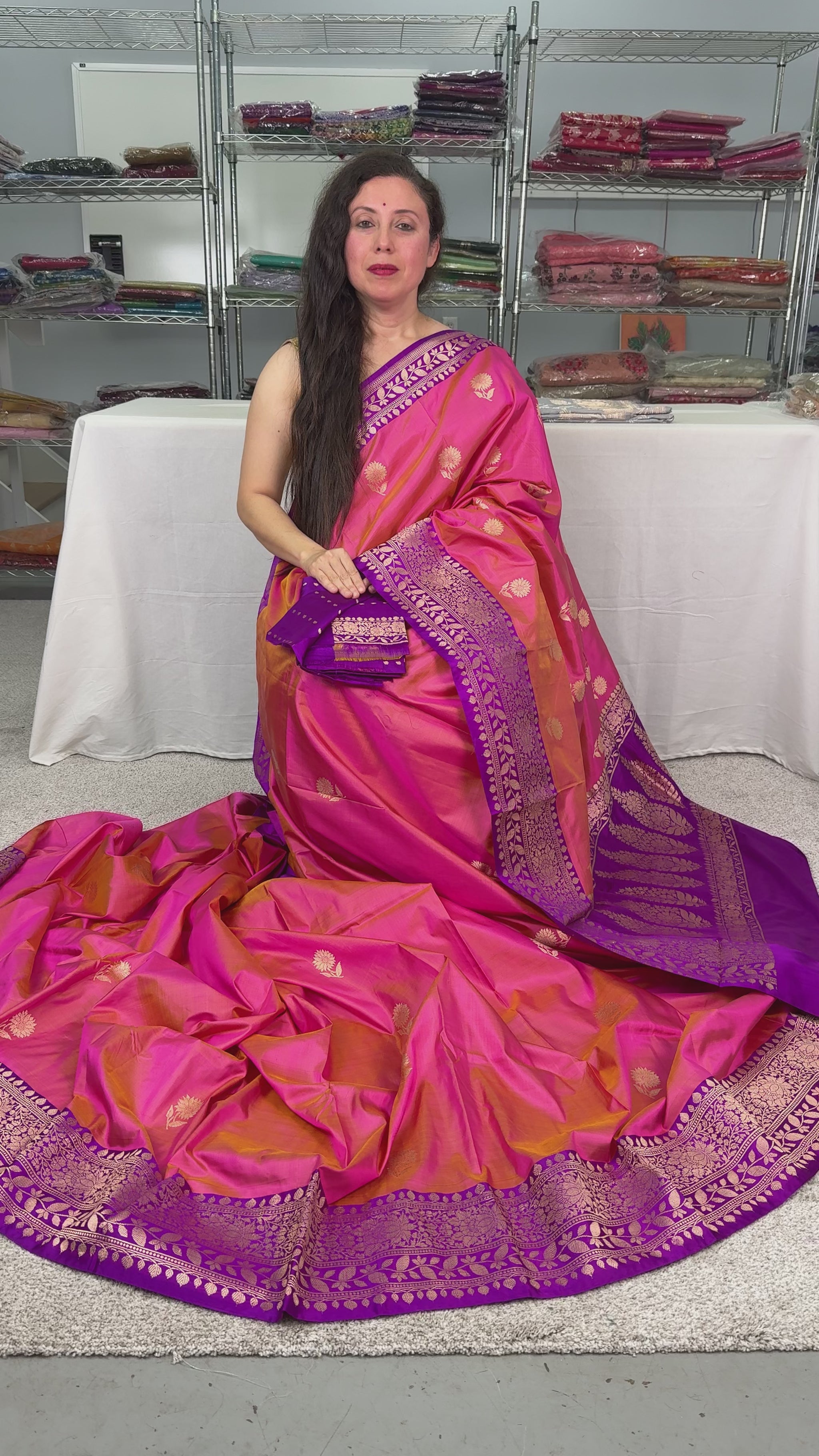 Video of Silk Mark Certified Banarasi Saree in Pink - Indian Wedding Silk Collection.