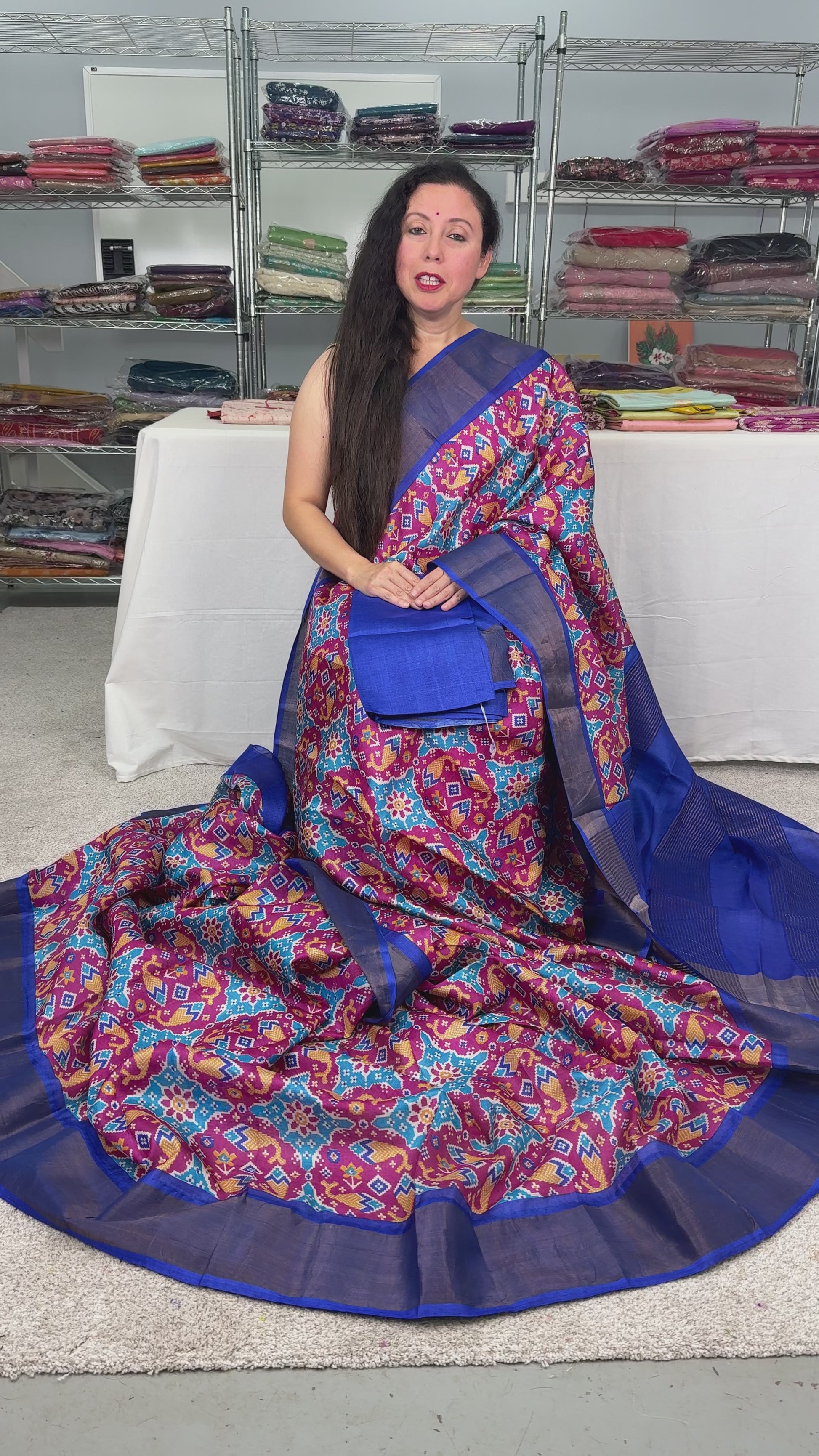 Patola Print Tussar Silk Saree - Bengal Hand Block Printed Silk Saree
