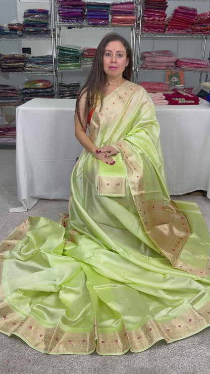 Silk Mark Certified Lightweight Banarasi Saree in Lime Green