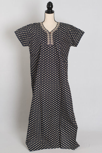 Printed Black Pure Cotton Nightwear in Regular Size - Saree Mandi